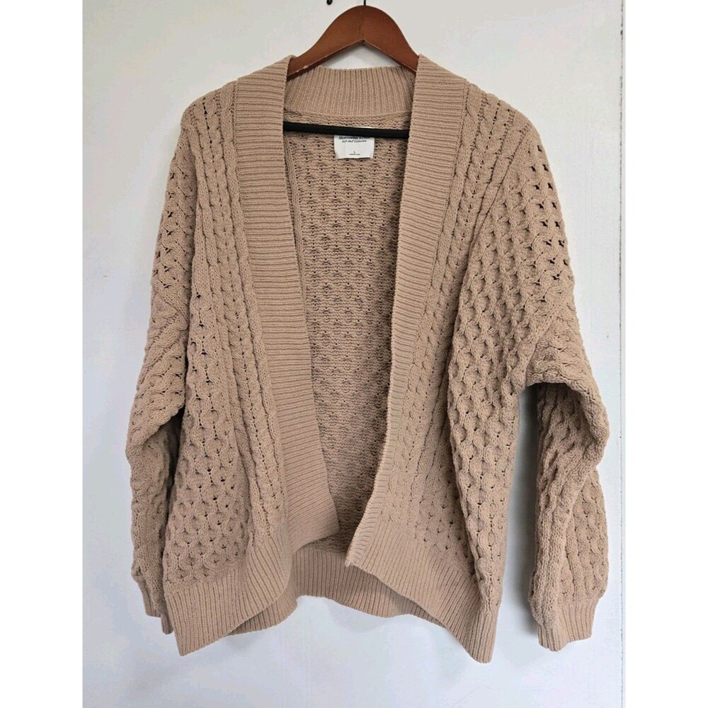 Abercrombie Fitch Cardigan Sweater Women L Brown Soft A&F Cozy Open Granola - Picture 1 of 8